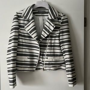 Bagatelle Gray and White Striped Moto Style Blazer